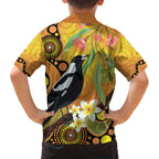 Australia Eucalyptus Flower And Magpie Family Matching Off The Shoulder Long Sleeve Dress and Hawaiian Shirt Aboriginal Art