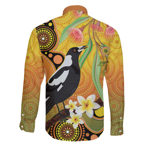 Australia Eucalyptus Flower And Magpie Family Matching Off The Shoulder Long Sleeve Dress and Hawaiian Shirt Aboriginal Art