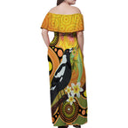Australia Eucalyptus Flower And Magpie Family Matching Off Shoulder Maxi Dress and Hawaiian Shirt Aboriginal Art