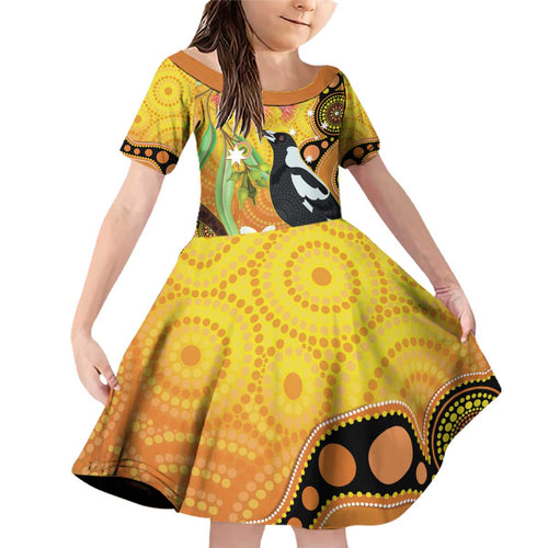 Australia Eucalyptus Flower And Magpie Family Matching Off Shoulder Short Dress and Hawaiian Shirt Aboriginal Art