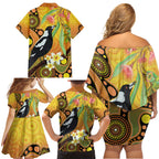 Australia Eucalyptus Flower And Magpie Family Matching Off Shoulder Short Dress and Hawaiian Shirt Aboriginal Art