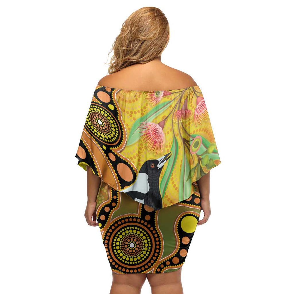 Australia Eucalyptus Flower And Magpie Family Matching Off Shoulder Short Dress and Hawaiian Shirt Aboriginal Art