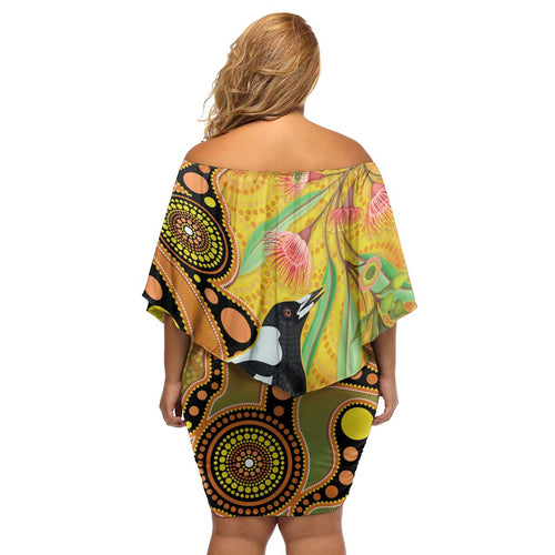 Australia Eucalyptus Flower And Magpie Family Matching Off Shoulder Short Dress and Hawaiian Shirt Aboriginal Art