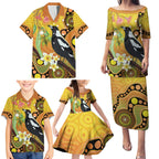 Australia Eucalyptus Flower And Magpie Family Matching Puletasi and Hawaiian Shirt Aboriginal Art