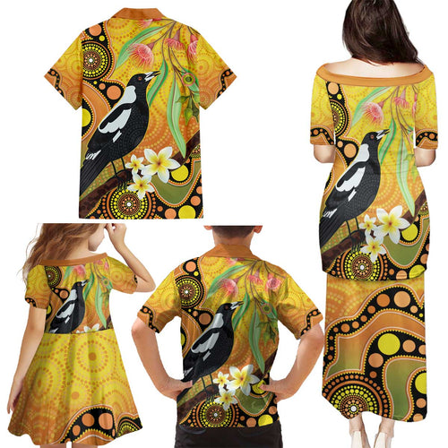 Australia Eucalyptus Flower And Magpie Family Matching Puletasi and Hawaiian Shirt Aboriginal Art