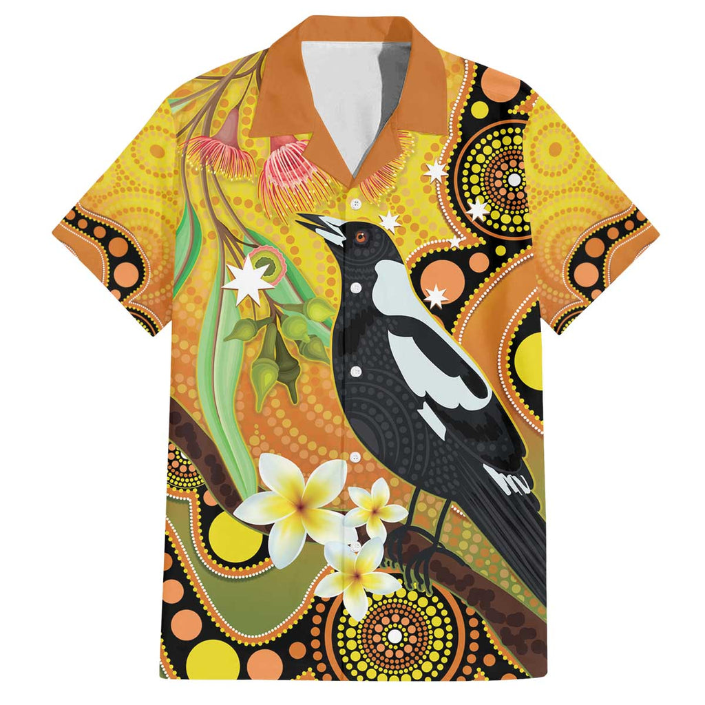 Australia Eucalyptus Flower And Magpie Family Matching Puletasi and Hawaiian Shirt Aboriginal Art