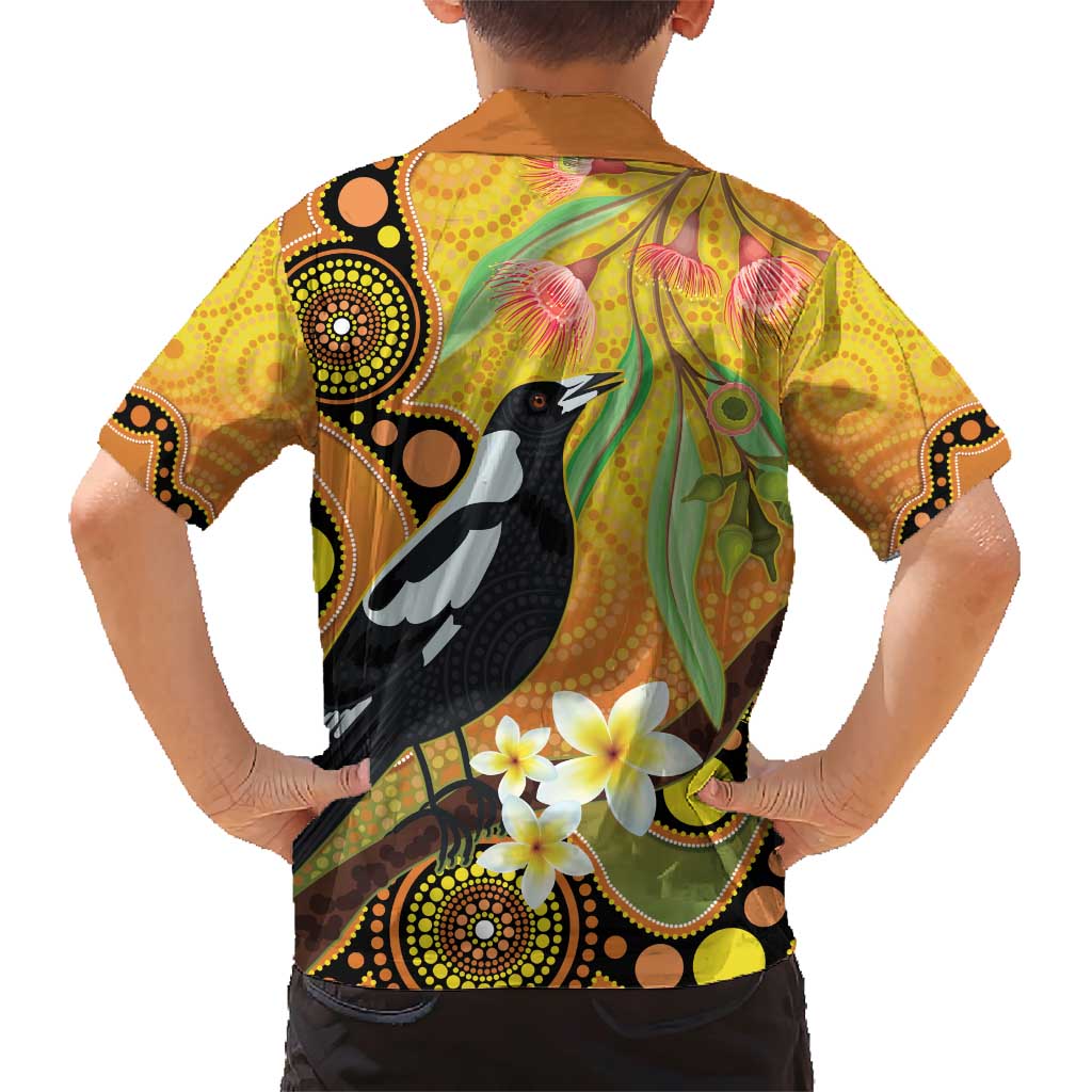 Australia Eucalyptus Flower And Magpie Family Matching Short Sleeve Bodycon Dress and Hawaiian Shirt Aboriginal Art