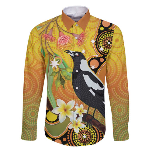 Australia Eucalyptus Flower And Magpie Family Matching Short Sleeve Bodycon Dress and Hawaiian Shirt Aboriginal Art