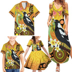 Australia Eucalyptus Flower And Magpie Family Matching Summer Maxi Dress and Hawaiian Shirt Aboriginal Art