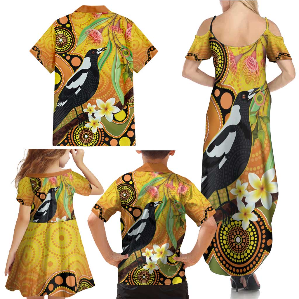 Australia Eucalyptus Flower And Magpie Family Matching Summer Maxi Dress and Hawaiian Shirt Aboriginal Art