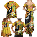 Australia Eucalyptus Flower And Magpie Family Matching Summer Maxi Dress and Hawaiian Shirt Aboriginal Art