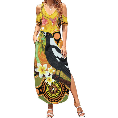 Australia Eucalyptus Flower And Magpie Family Matching Summer Maxi Dress and Hawaiian Shirt Aboriginal Art