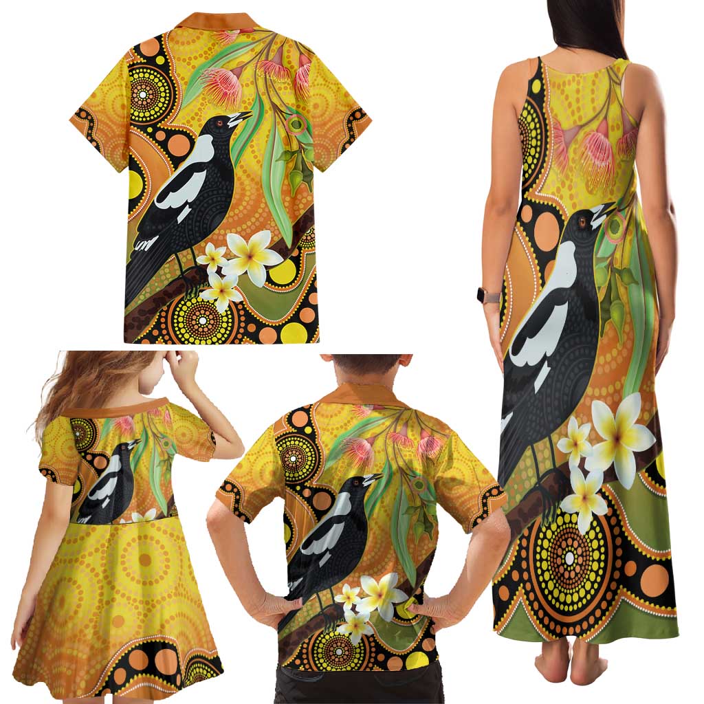 Australia Eucalyptus Flower And Magpie Family Matching Tank Maxi Dress and Hawaiian Shirt Aboriginal Art