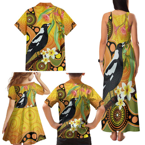 Australia Eucalyptus Flower And Magpie Family Matching Tank Maxi Dress and Hawaiian Shirt Aboriginal Art