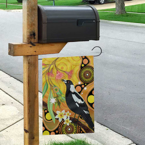 Australia Eucalyptus Flower And Magpie Garden Flag Aboriginal Art