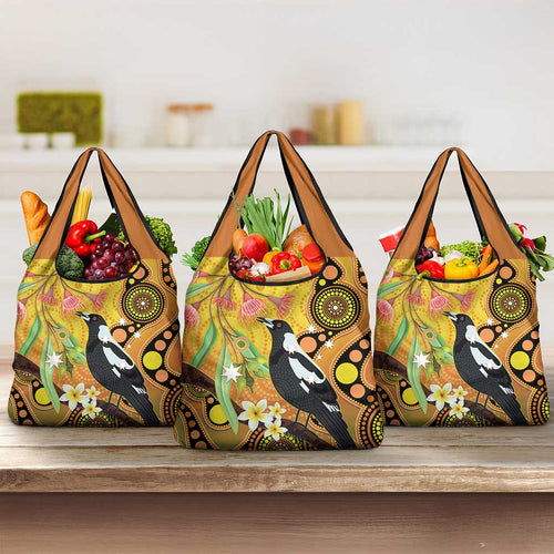 Australia Eucalyptus Flower And Magpie Grocery Bag Aboriginal Art