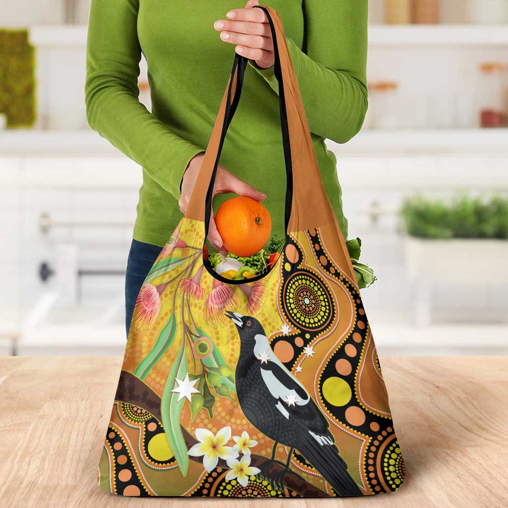 Australia Eucalyptus Flower And Magpie Grocery Bag Aboriginal Art