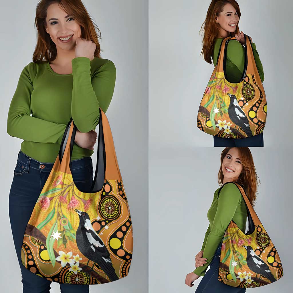 Australia Eucalyptus Flower And Magpie Grocery Bag Aboriginal Art