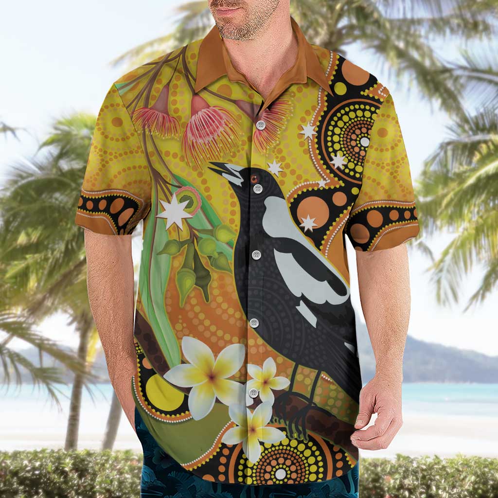 Australia Eucalyptus Flower And Magpie Hawaiian Shirt Aboriginal Art