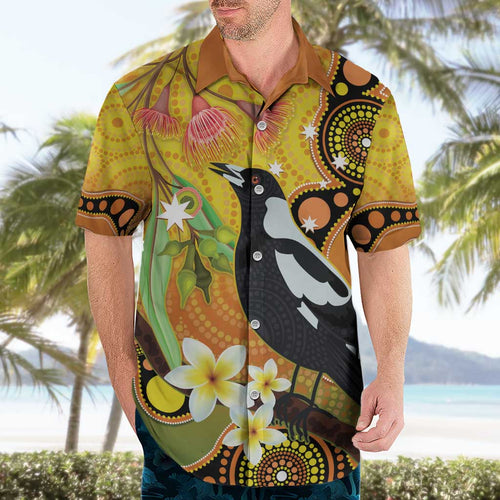 Australia Eucalyptus Flower And Magpie Hawaiian Shirt Aboriginal Art