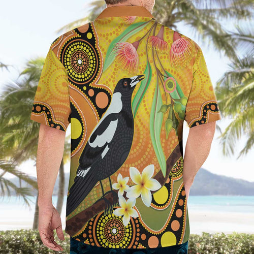 Australia Eucalyptus Flower And Magpie Hawaiian Shirt Aboriginal Art