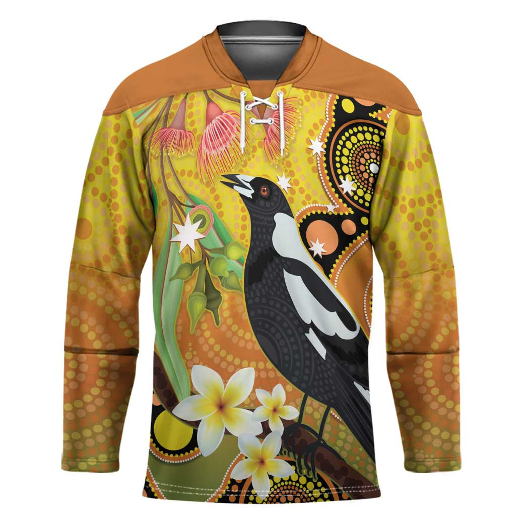 Australia Eucalyptus Flower And Magpie Hockey Jersey Aboriginal Art - Aussie Hoodie