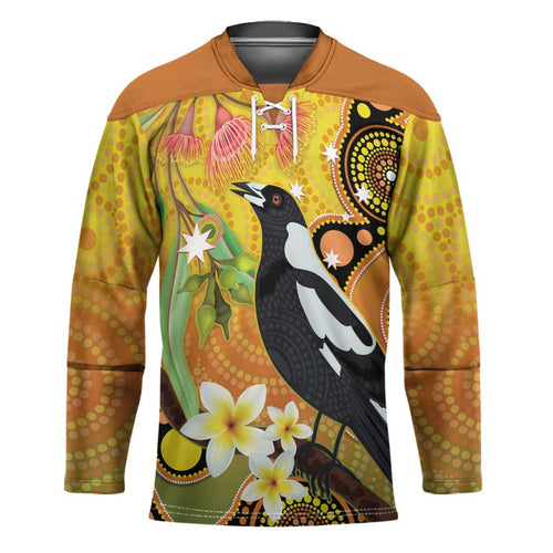 Australia Eucalyptus Flower And Magpie Hockey Jersey Aboriginal Art - Aussie Hoodie
