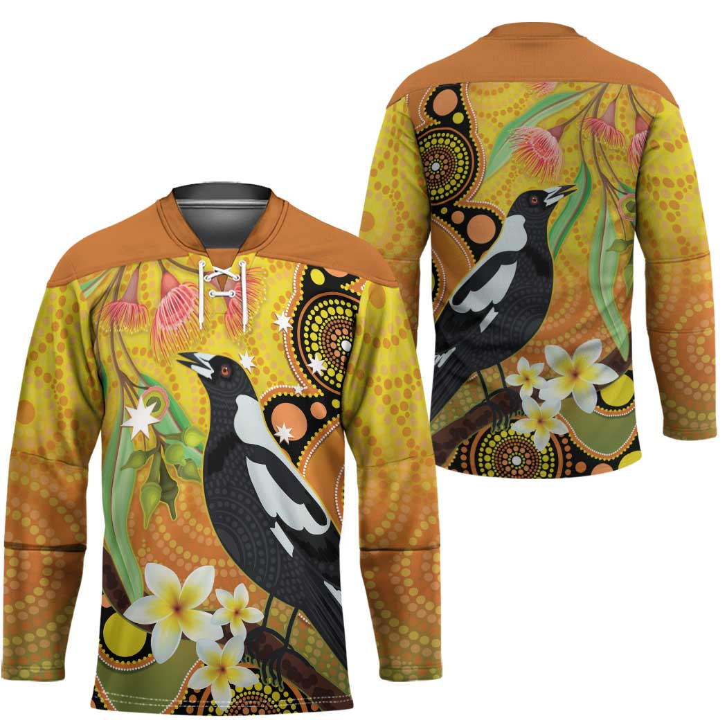Australia Eucalyptus Flower And Magpie Hockey Jersey Aboriginal Art - Aussie Hoodie