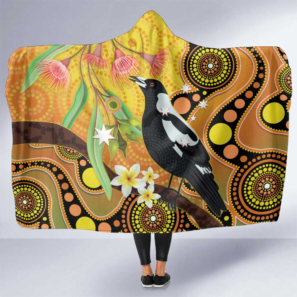 Australia Eucalyptus Flower And Magpie Hooded Blanket Aboriginal Art