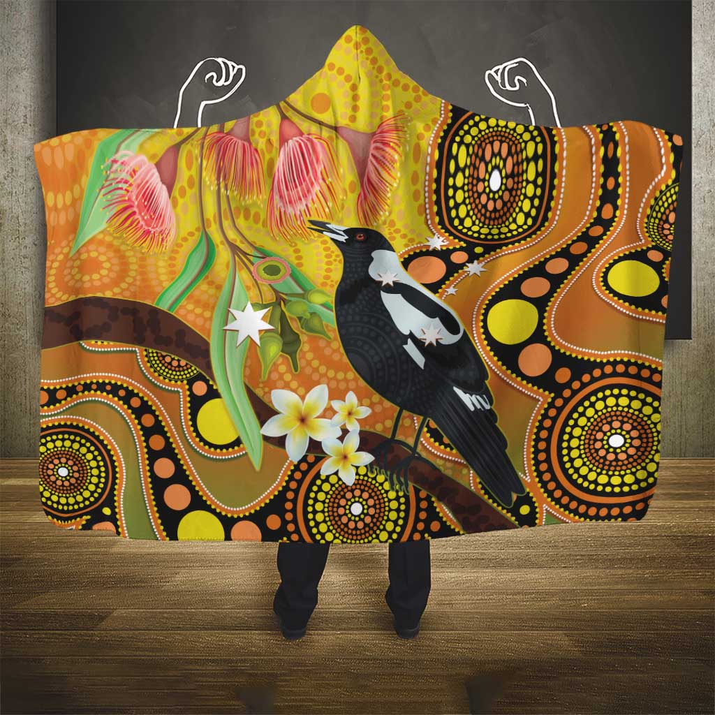 Australia Eucalyptus Flower And Magpie Hooded Blanket Aboriginal Art