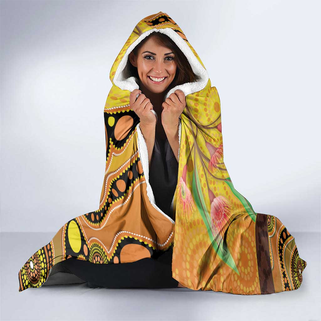 Australia Eucalyptus Flower And Magpie Hooded Blanket Aboriginal Art