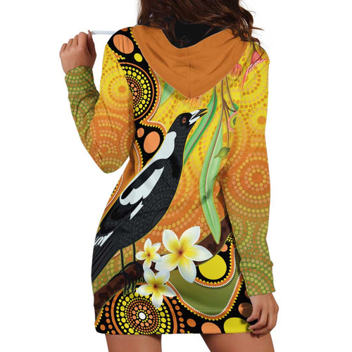 Australia Eucalyptus Flower And Magpie Hoodie Dress Aboriginal Art