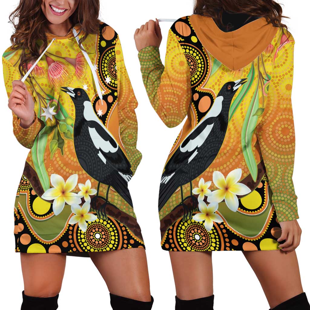 Australia Eucalyptus Flower And Magpie Hoodie Dress Aboriginal Art