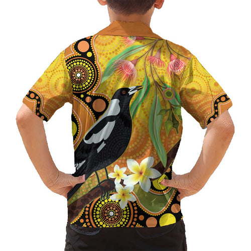 Australia Eucalyptus Flower And Magpie Kid Hawaiian Shirt Aboriginal Art