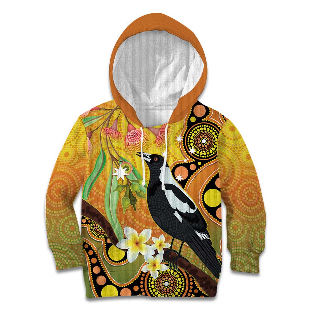 Australia Eucalyptus Flower And Magpie Kid Hoodie Aboriginal Art