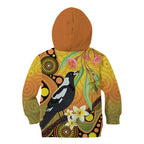 Australia Eucalyptus Flower And Magpie Kid Hoodie Aboriginal Art