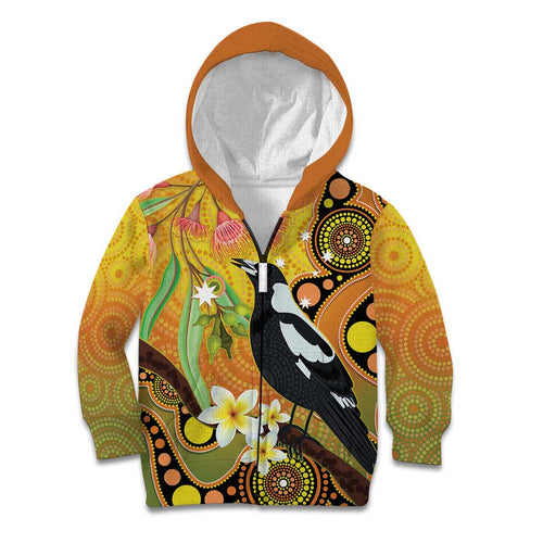 Australia Eucalyptus Flower And Magpie Kid Hoodie Aboriginal Art