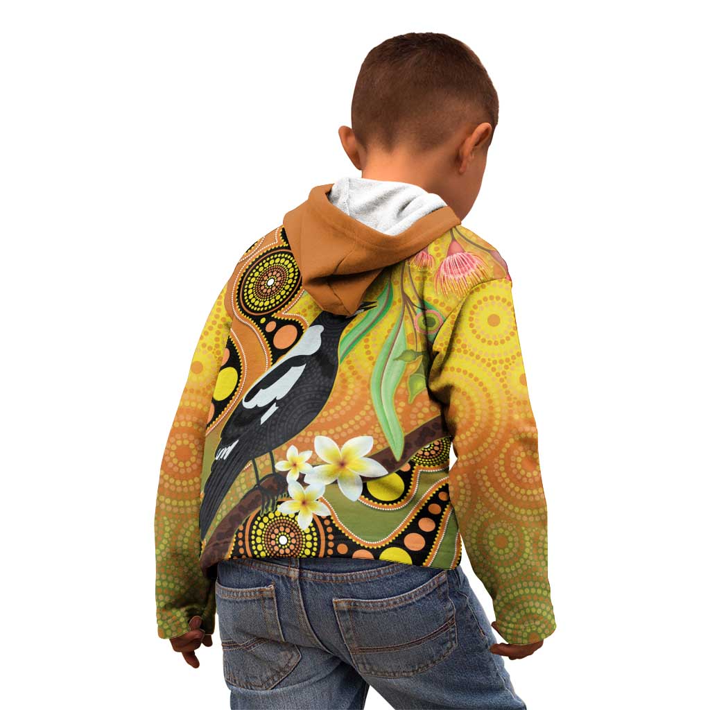 Australia Eucalyptus Flower And Magpie Kid Hoodie Aboriginal Art