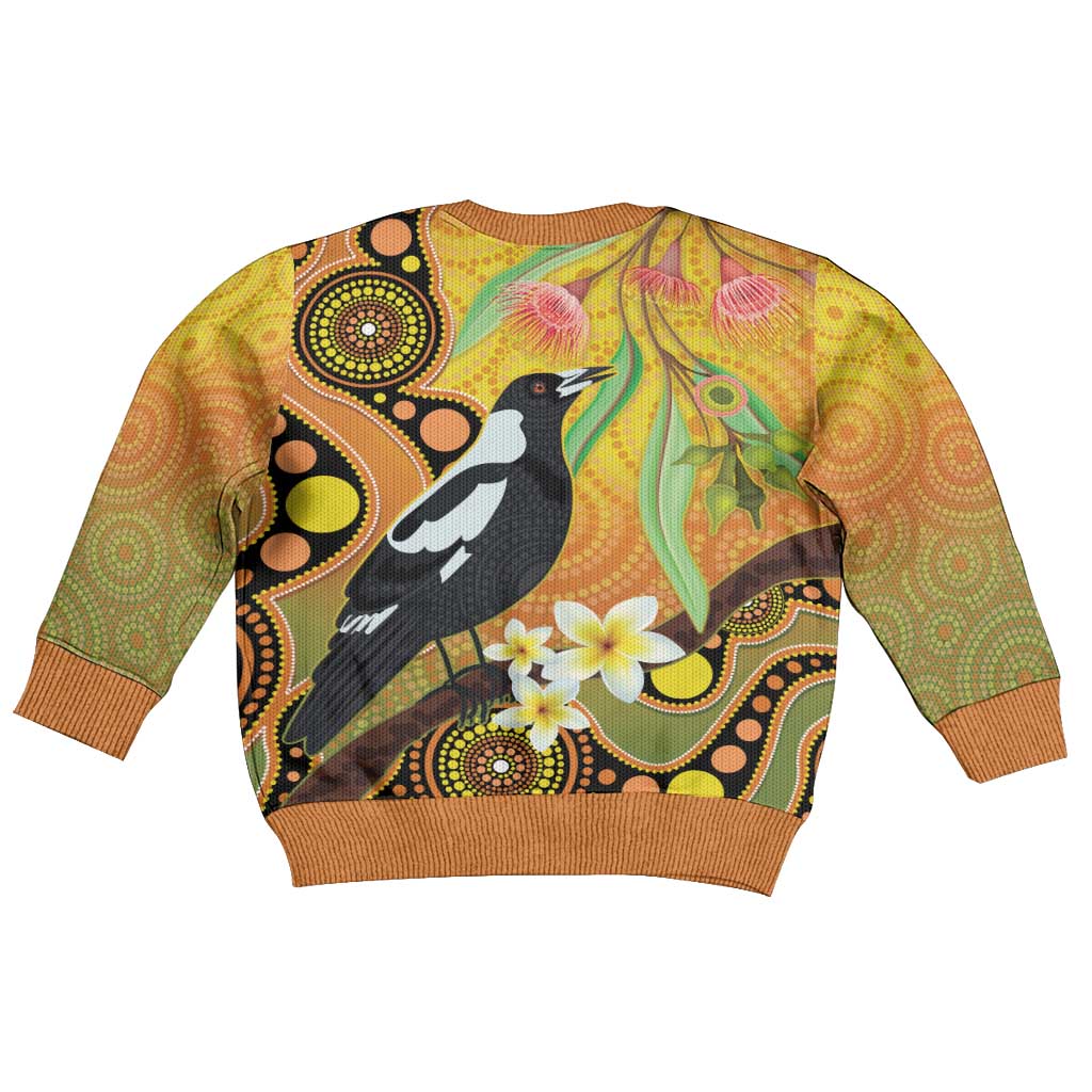 Australia Eucalyptus Flower And Magpie Kid Ugly Christmas Sweater Aboriginal Art - Aussie Hoodie