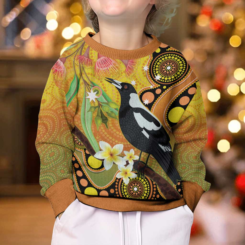 Australia Eucalyptus Flower And Magpie Kid Ugly Christmas Sweater Aboriginal Art - Aussie Hoodie