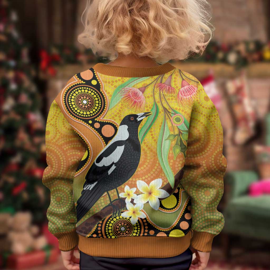 Australia Eucalyptus Flower And Magpie Kid Ugly Christmas Sweater Aboriginal Art - Aussie Hoodie