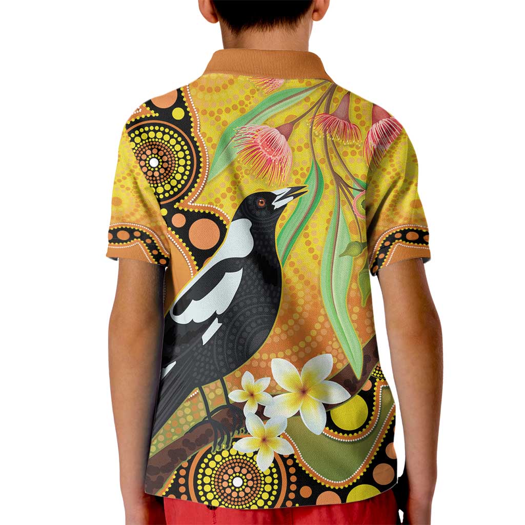 Australia Eucalyptus Flower And Magpie Kid Polo Shirt Aboriginal Art