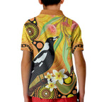 Australia Eucalyptus Flower And Magpie Kid Polo Shirt Aboriginal Art