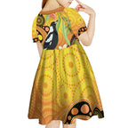 Australia Eucalyptus Flower And Magpie Kid Short Sleeve Dress Aboriginal Art