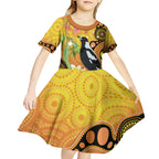 Australia Eucalyptus Flower And Magpie Kid Short Sleeve Dress Aboriginal Art