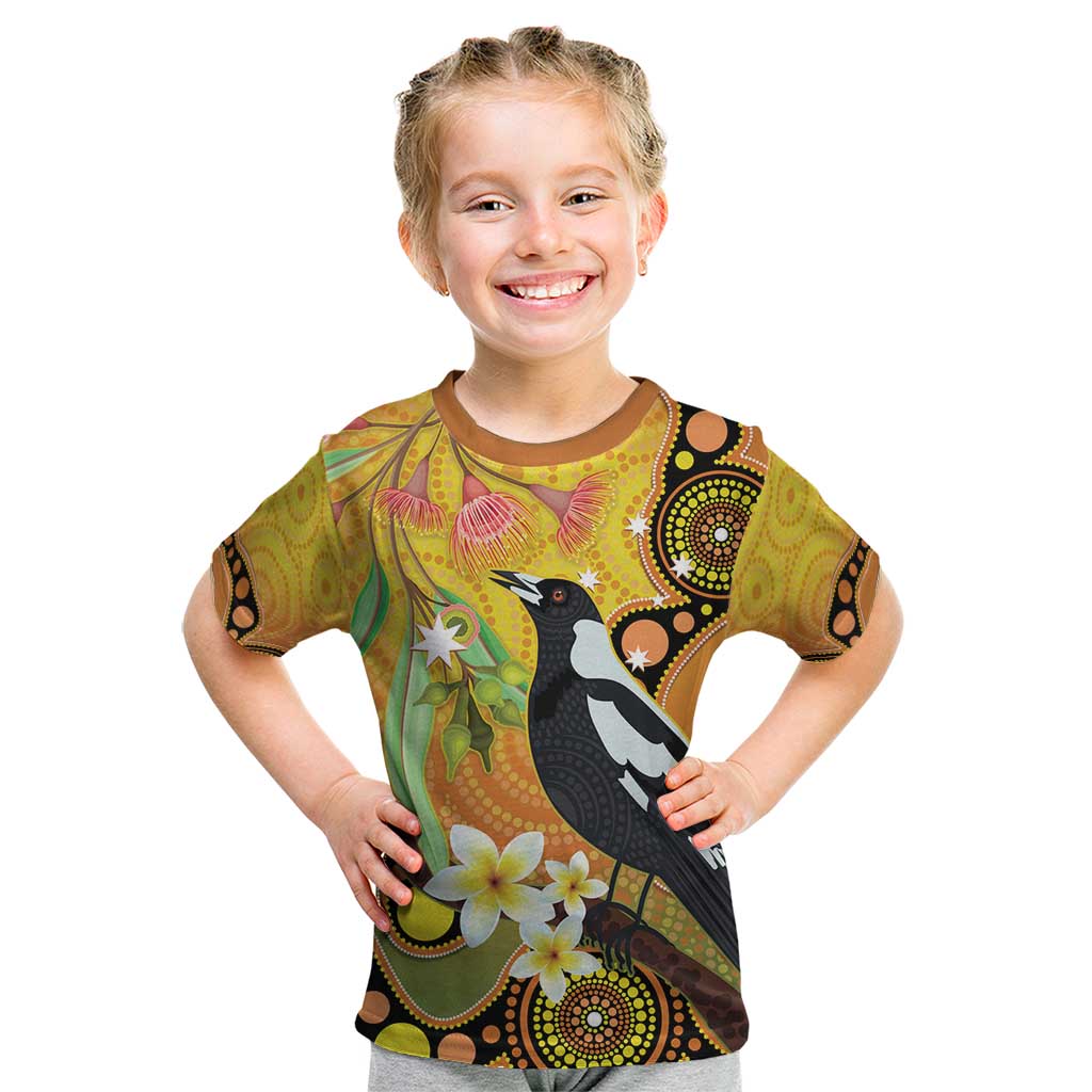 Australia Eucalyptus Flower And Magpie Kid T Shirt Aboriginal Art