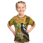 Australia Eucalyptus Flower And Magpie Kid T Shirt Aboriginal Art