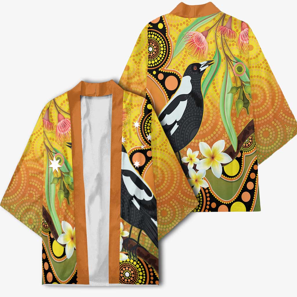 Australia Eucalyptus Flower And Magpie Kimono Aboriginal Art - Aussie Hoodie
