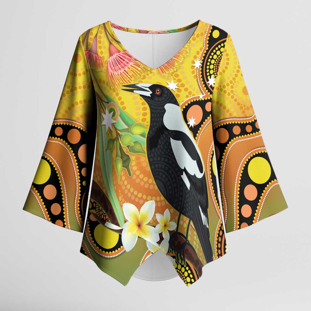 Australia Eucalyptus Flower And Magpie Kimono Sleeve Blouse Aboriginal Art - Aussie Hoodie