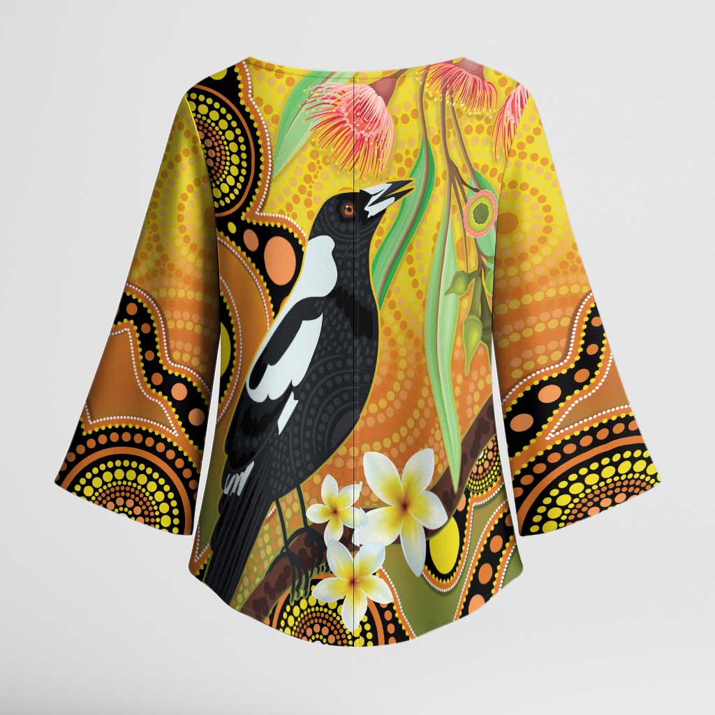 Australia Eucalyptus Flower And Magpie Kimono Sleeve Blouse Aboriginal Art - Aussie Hoodie